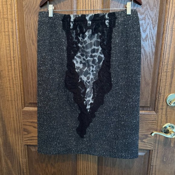 G.I.L.I. Tweed Pencil Skirt with Lace and Leopard Print Side Panels - Picture 2 of 7